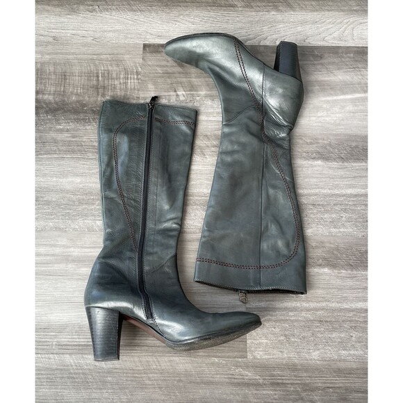 Alberto Fermani Green Leather Heeled Boots 36 US 5.5 Mid Calf Zip Indie Boho - Picture 1 of 6